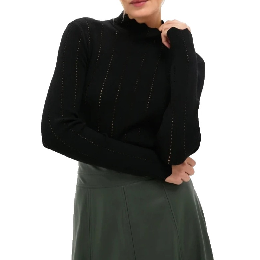 Tuckernuck Women Medium Sweater Black Pointelle Mock Neck Scalloped Lightweight